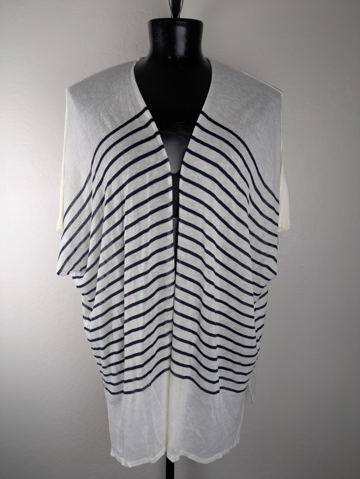 NWT Lane Bryant One Size Ivory Black Striped Open Front Acrylic Knit Kimono
