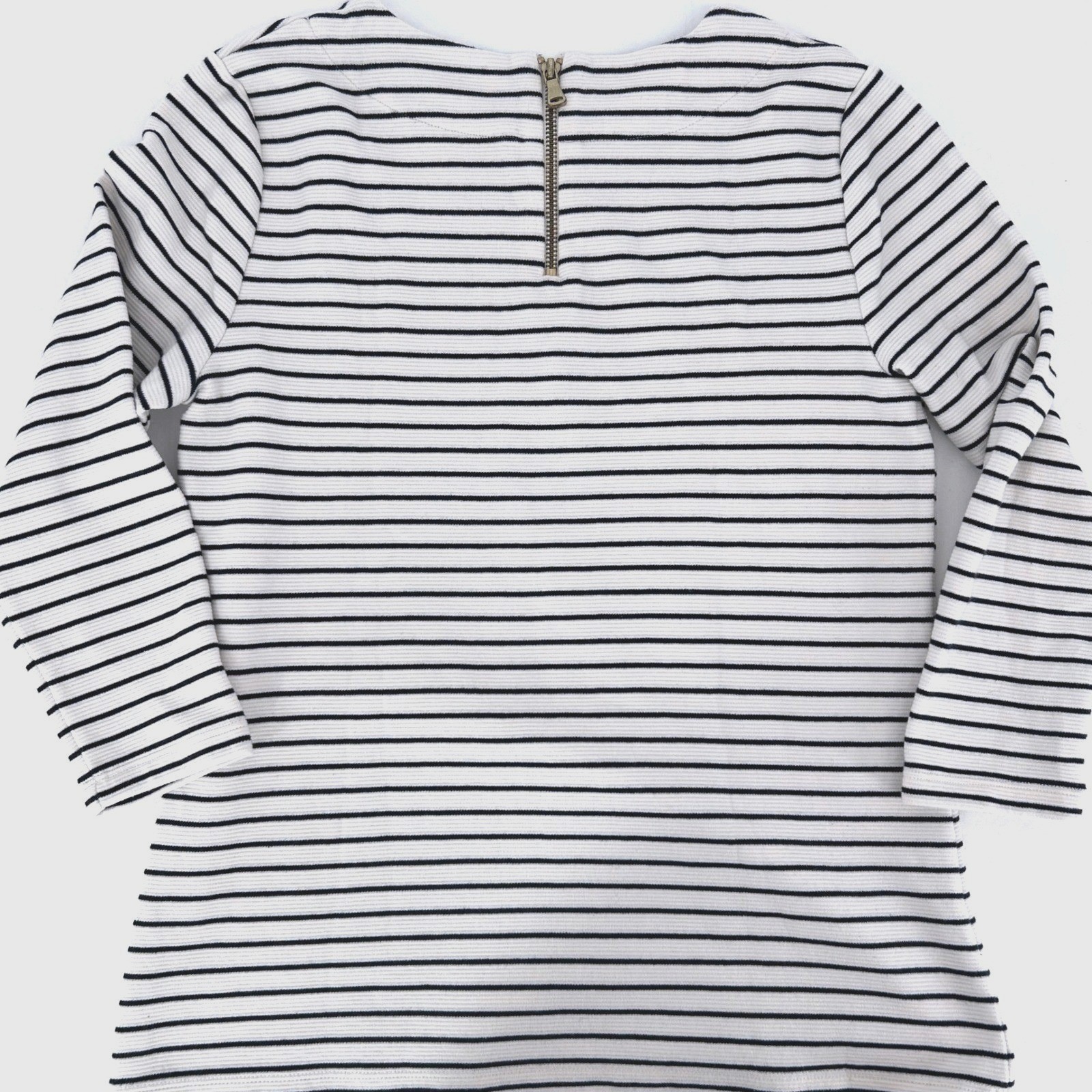 Talbots Knit Top S White Navy Red Striped Back Zip 3/4 Sleeve Nautical Preppy