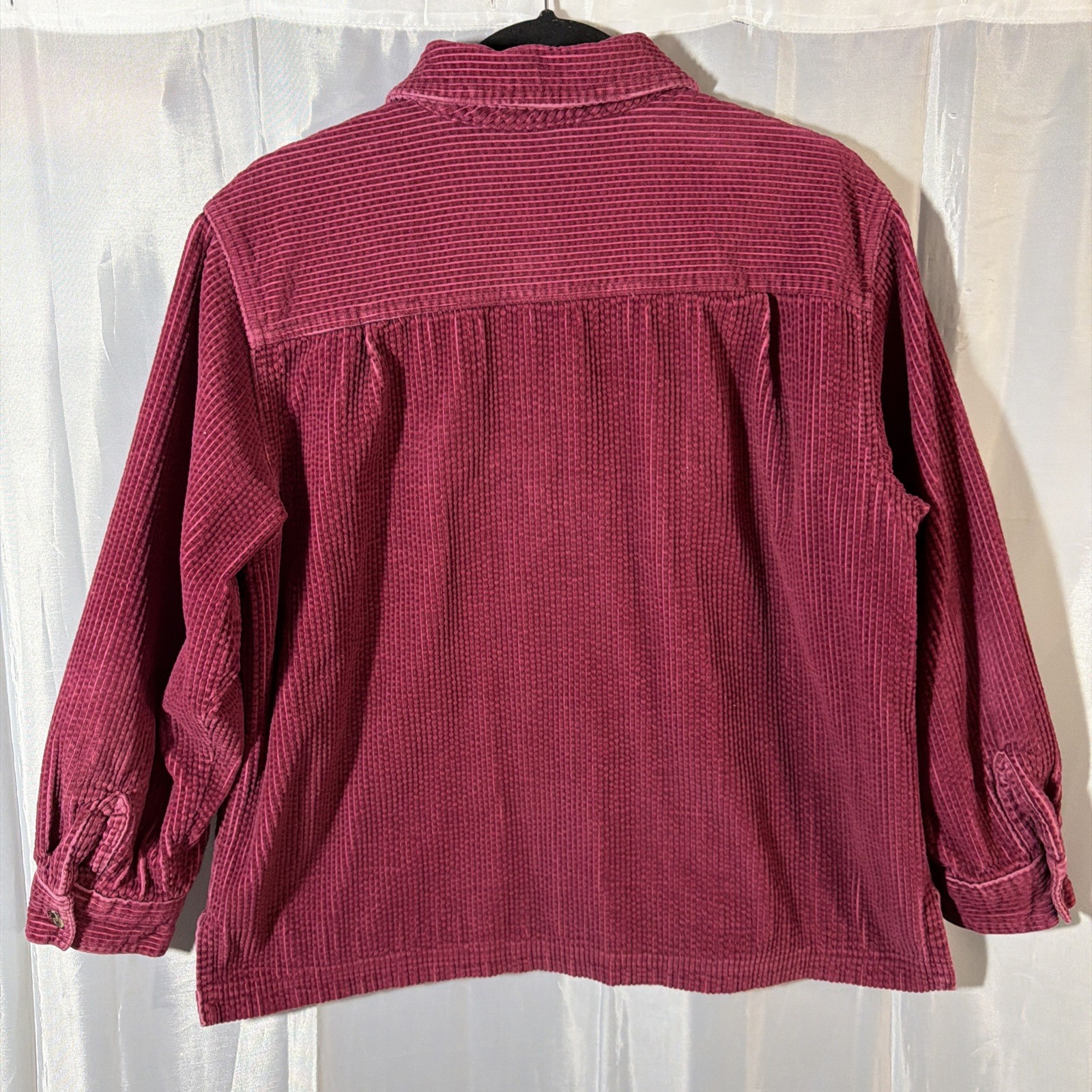 LL BEAN Flannel-Lined Burgundy Corduroy Chore Shirt Jacket PETITE MEDIUM 279408