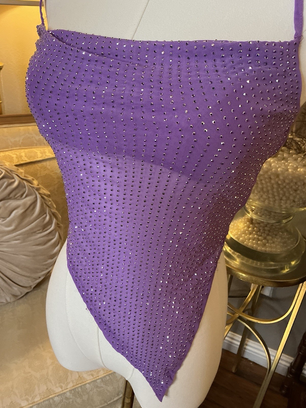 Y2K Purple Rhinestone Ayesmetrical Handerkerchief Scarf Top