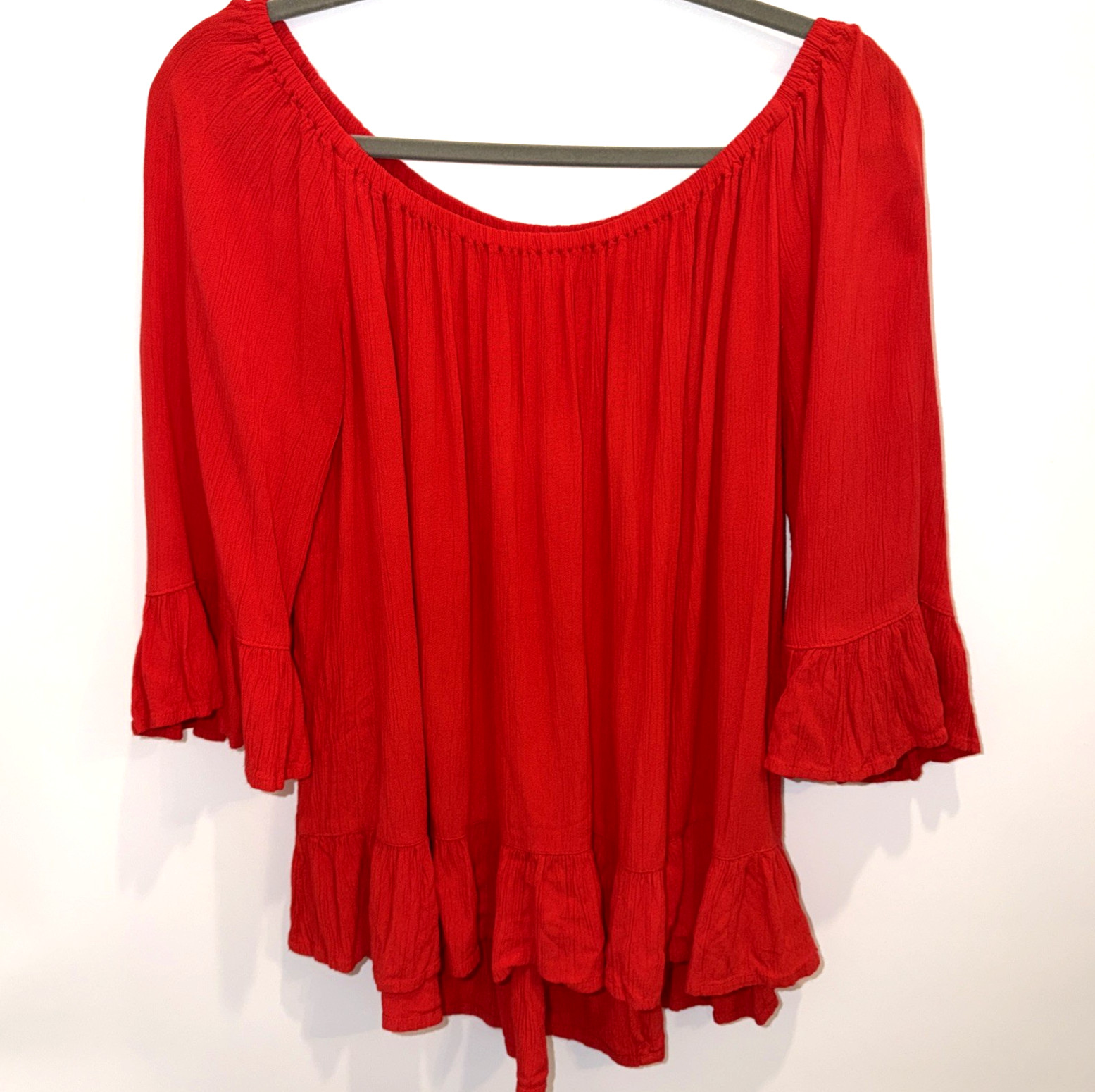 BeachLunchLounge Womens L Peasant Top Red Boho Blouse Fairycore Hippie Western