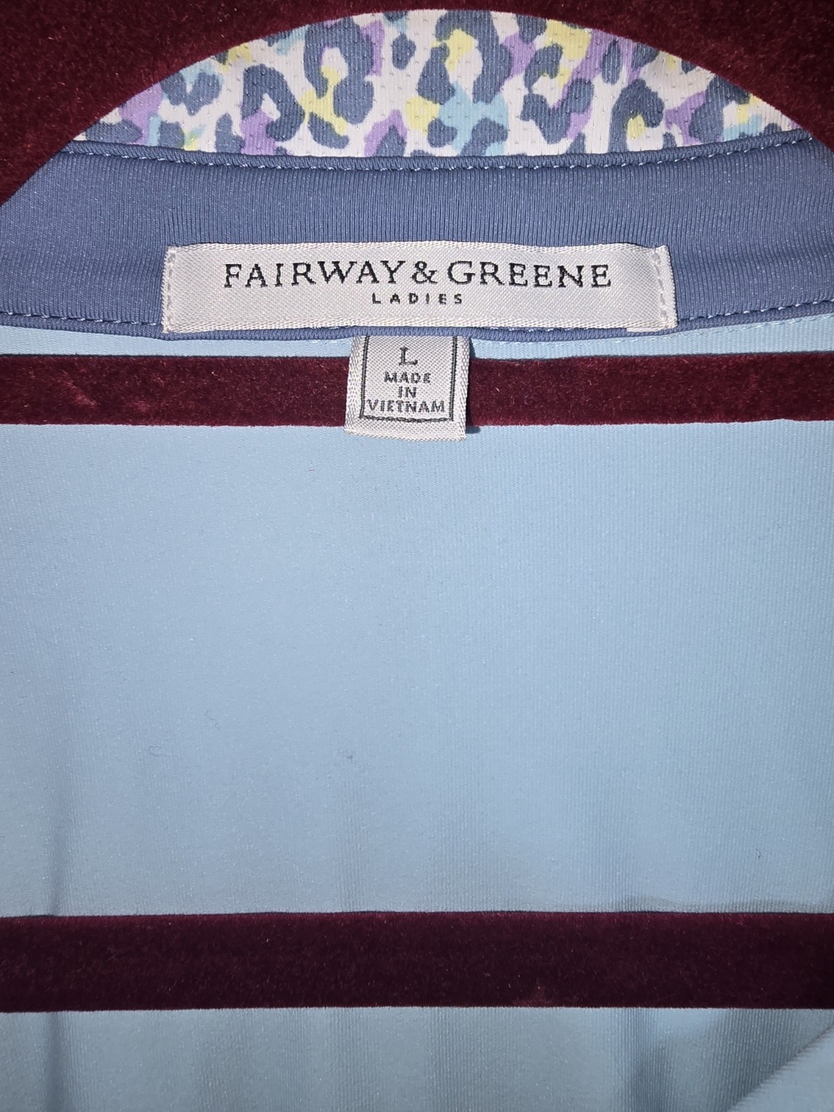 FAIRWAY & GREENE Women’s Size L Golf Polo Shirt blue with animal print