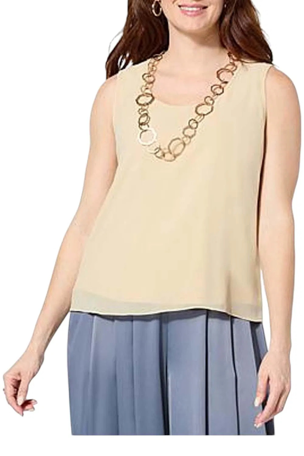 WynneLayers Women’s Chiffon Double-Layer Tank Top Almond