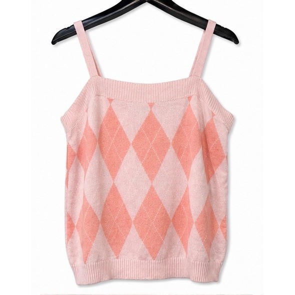 525 America Pink Argyle Sweater Tank Top Knit Camisole Medium