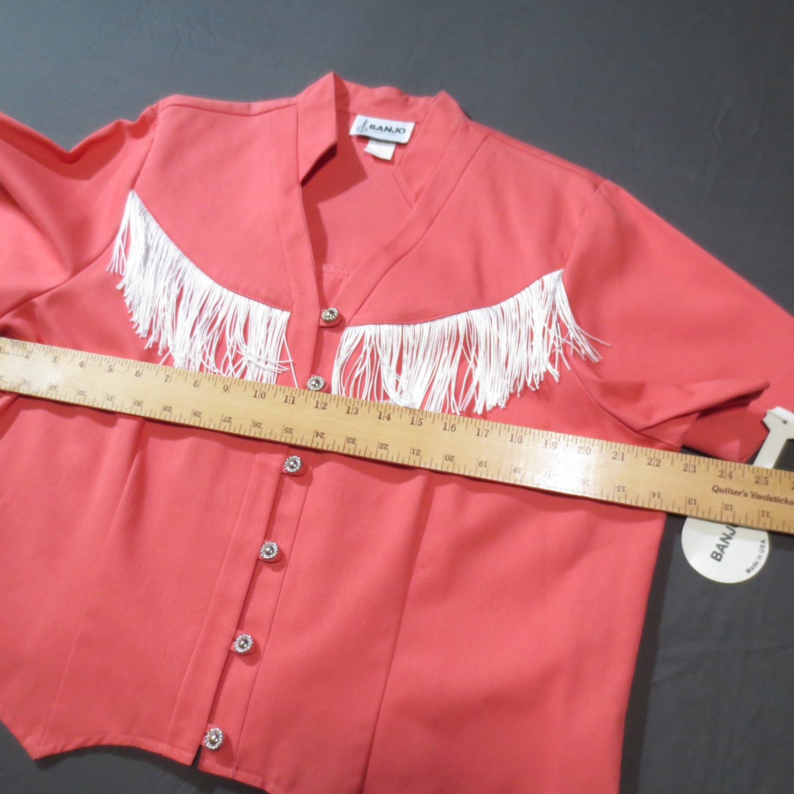 VTG USA Banjo Western Wear NWT 1X 90s Fringe Cropped Pink Cowgirl