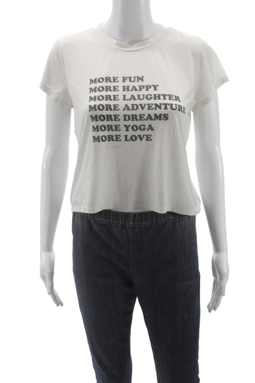 Spiritual Gangster Women Beige Basic Crew Neck Short Sleeve T-Shirt Size S