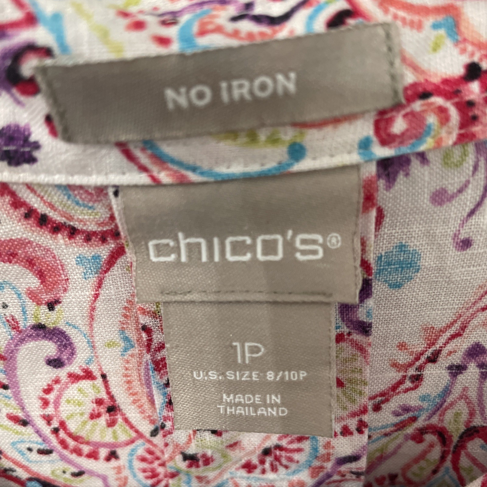 Chico’s 100% Linen Button Front Shirt-1P( US 8/10P)-no Iron-multicolored Pattern
