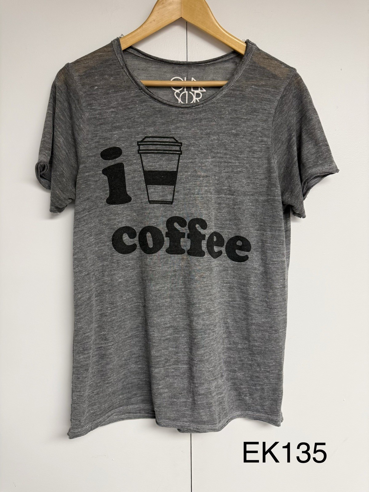 Chaser I Heart Coffee T Shirt M Heather Gray Graphic Tee Raw Edge $62