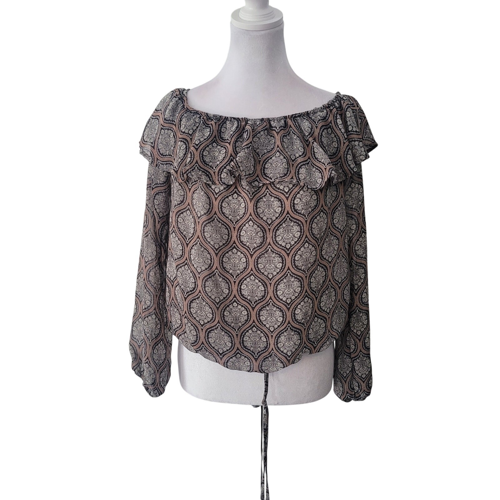 Willow & Root Size M Balloon Sleeve Medallion Print Crop Blouse Boho Chic