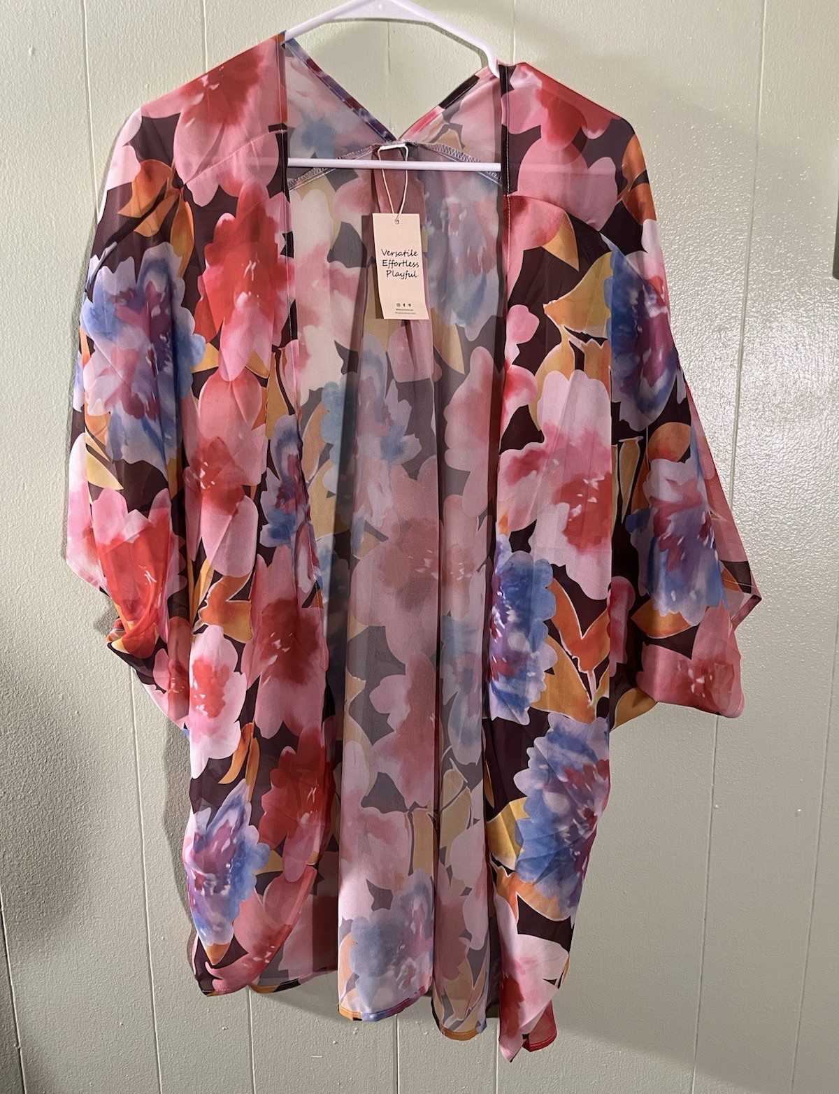 Moss Rose Women’s Multicolor Floral Open Front Kimono 3/4 Sleeve One Size