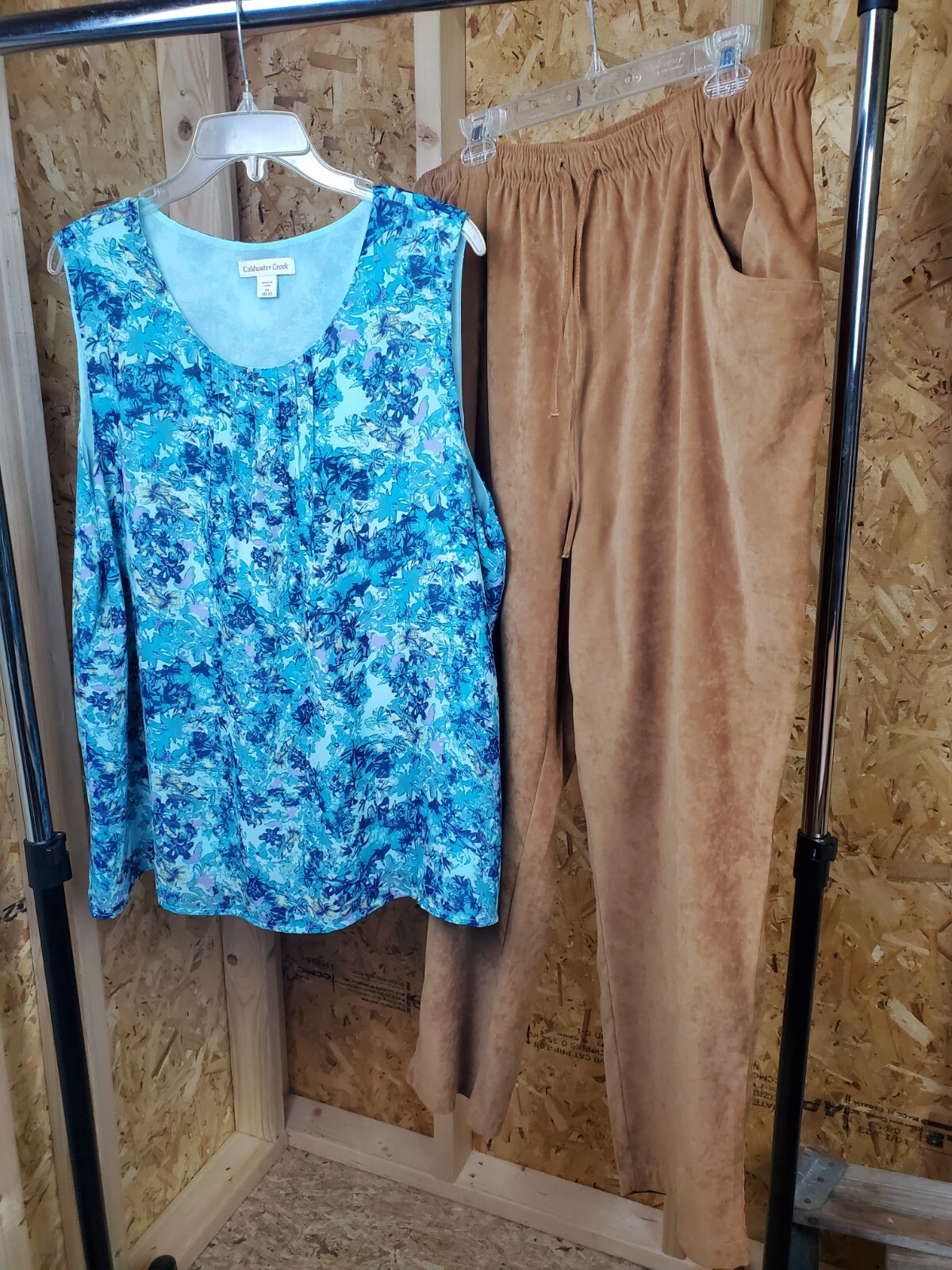 Blouse Pants Set Coldwater Creek Womens 2X Floral Sleeveless Kyoto Kasuals Pants