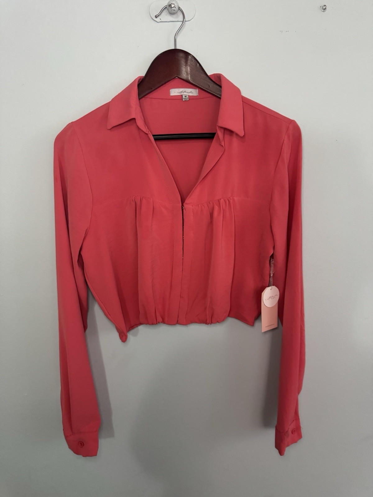 Blashe Chiffon Coral Crop Top With Long Sleeves Sexy Flattering Medium NWT