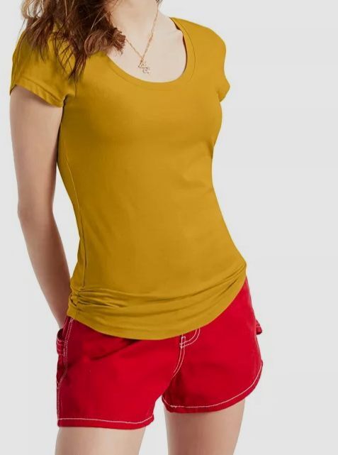 Aveto Women Yellow Scoop-Neck Cap-Sleeve T-Shirt Size M