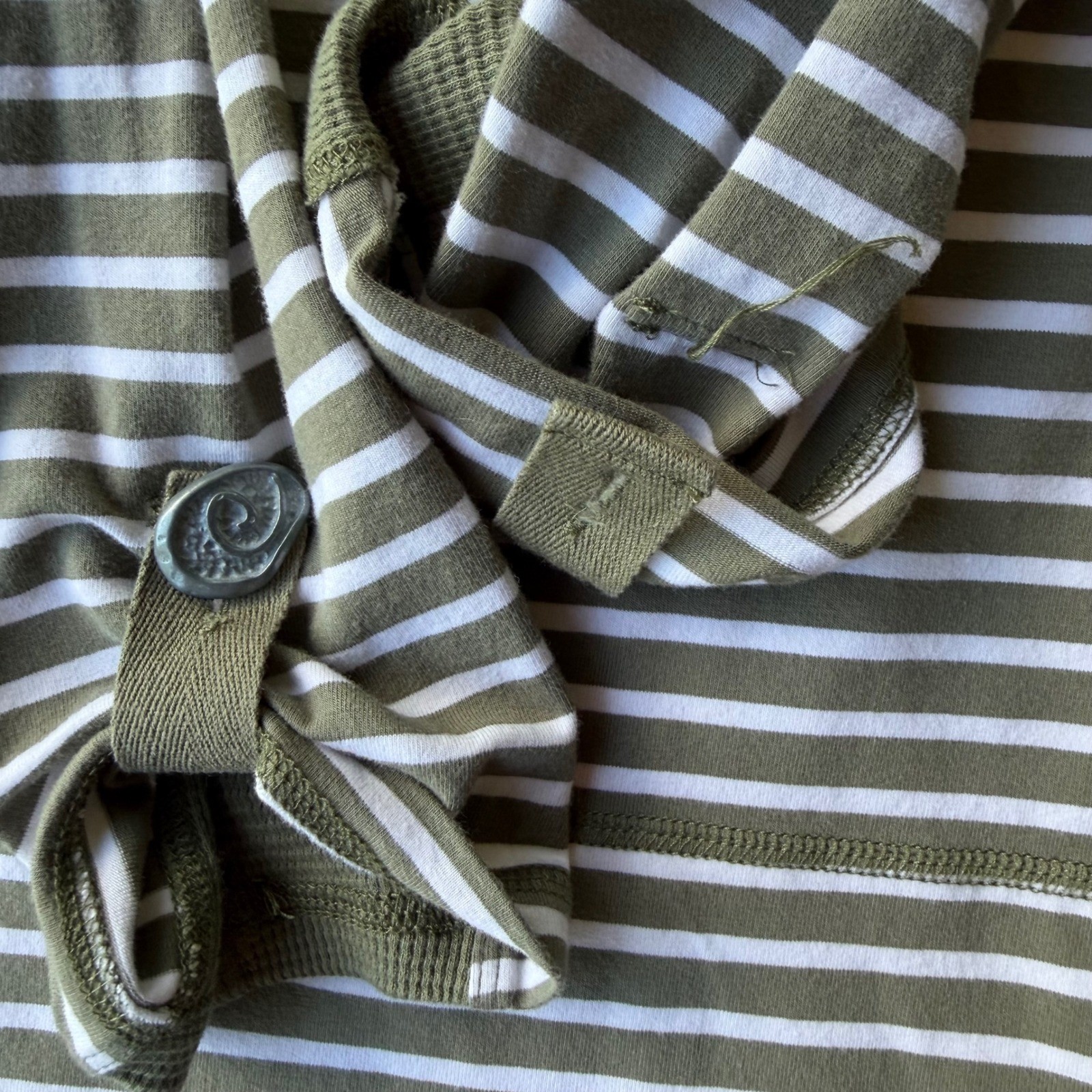 Neon Buddha Striped Cotton Top Olive Green Waffle Knit Sleeve L Gorpcore Granny
