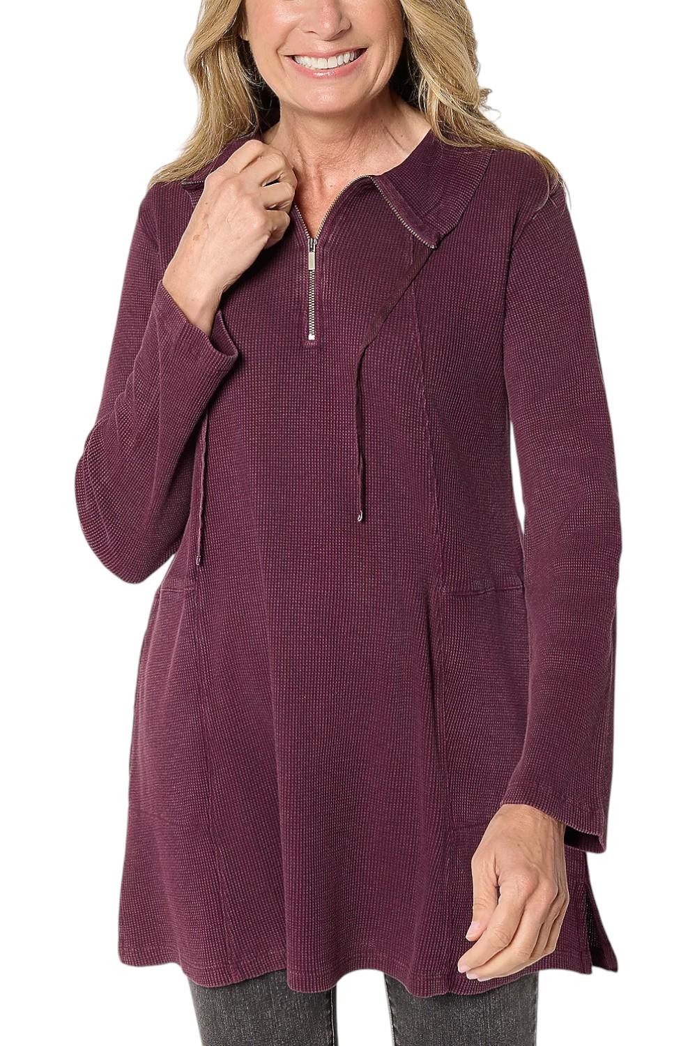 LOGO by Lori Goldstein Women’s Cotton 1/4 Zip Waffle Top Purple