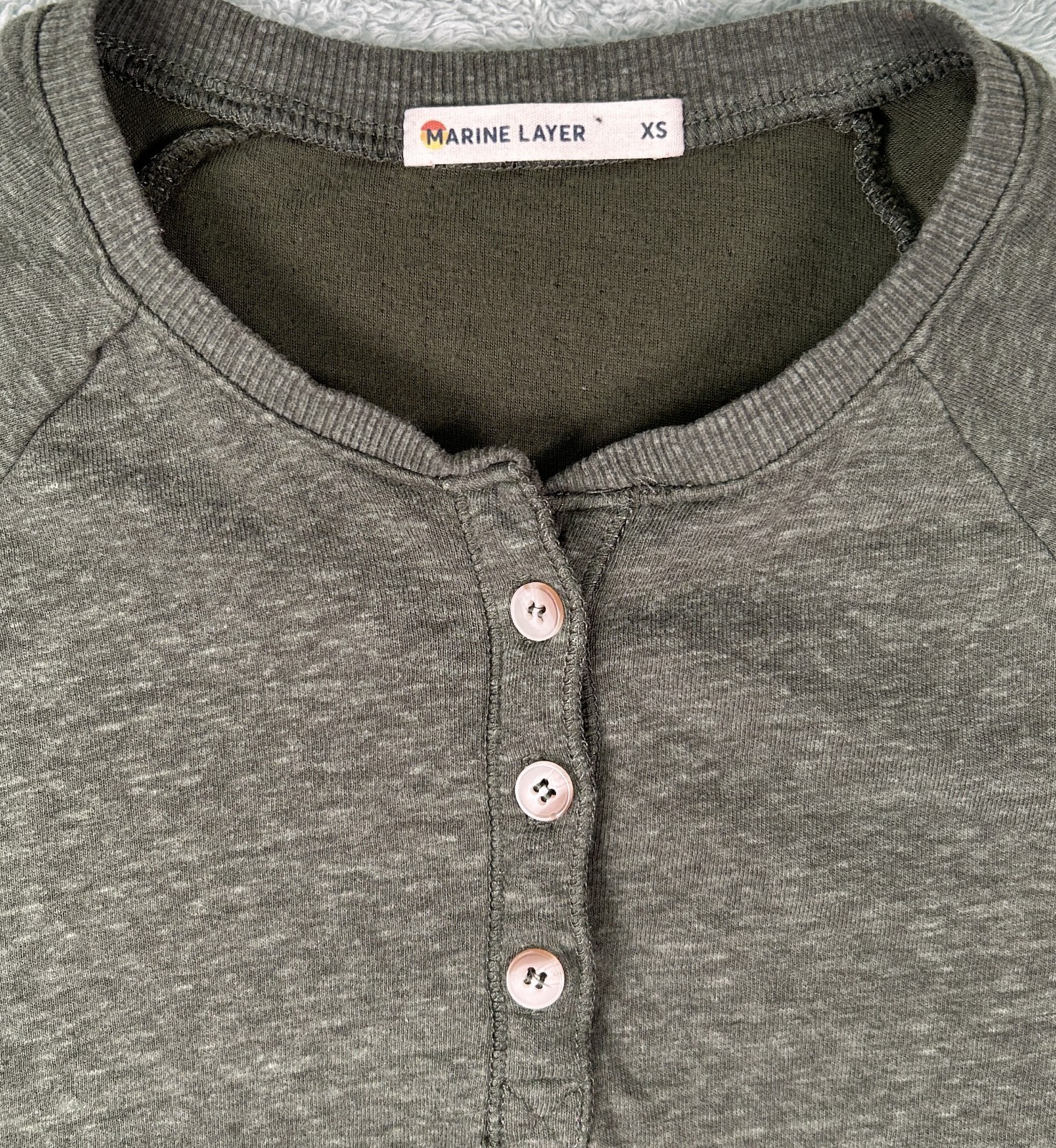 Marine Layer Henley Long Sleeve Shirt Women’s Sz. XS Dark Green Raglan USA Made