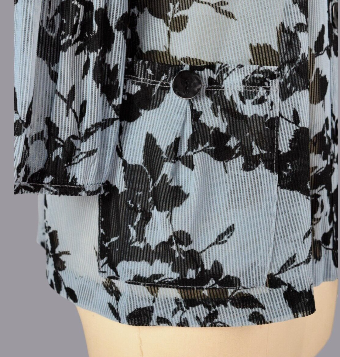 TERRA SJ Apparel Floral Wire Stand Up Ruffle Collar Blue Black Blouse Top Size M