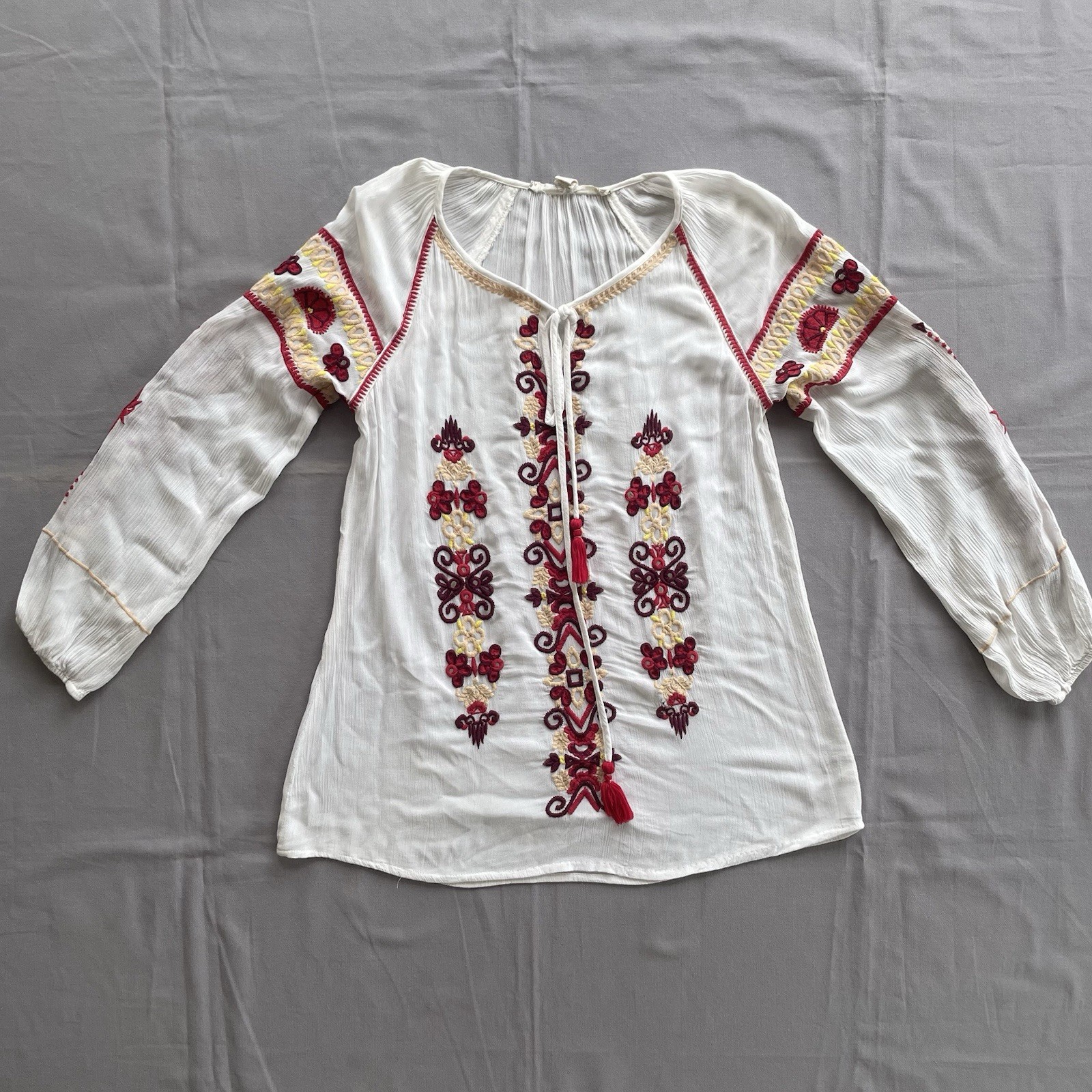 Chelsea & Violet Boho Peasant Blouse XS Romantic Sleeve Ukraine Folk Style GUC