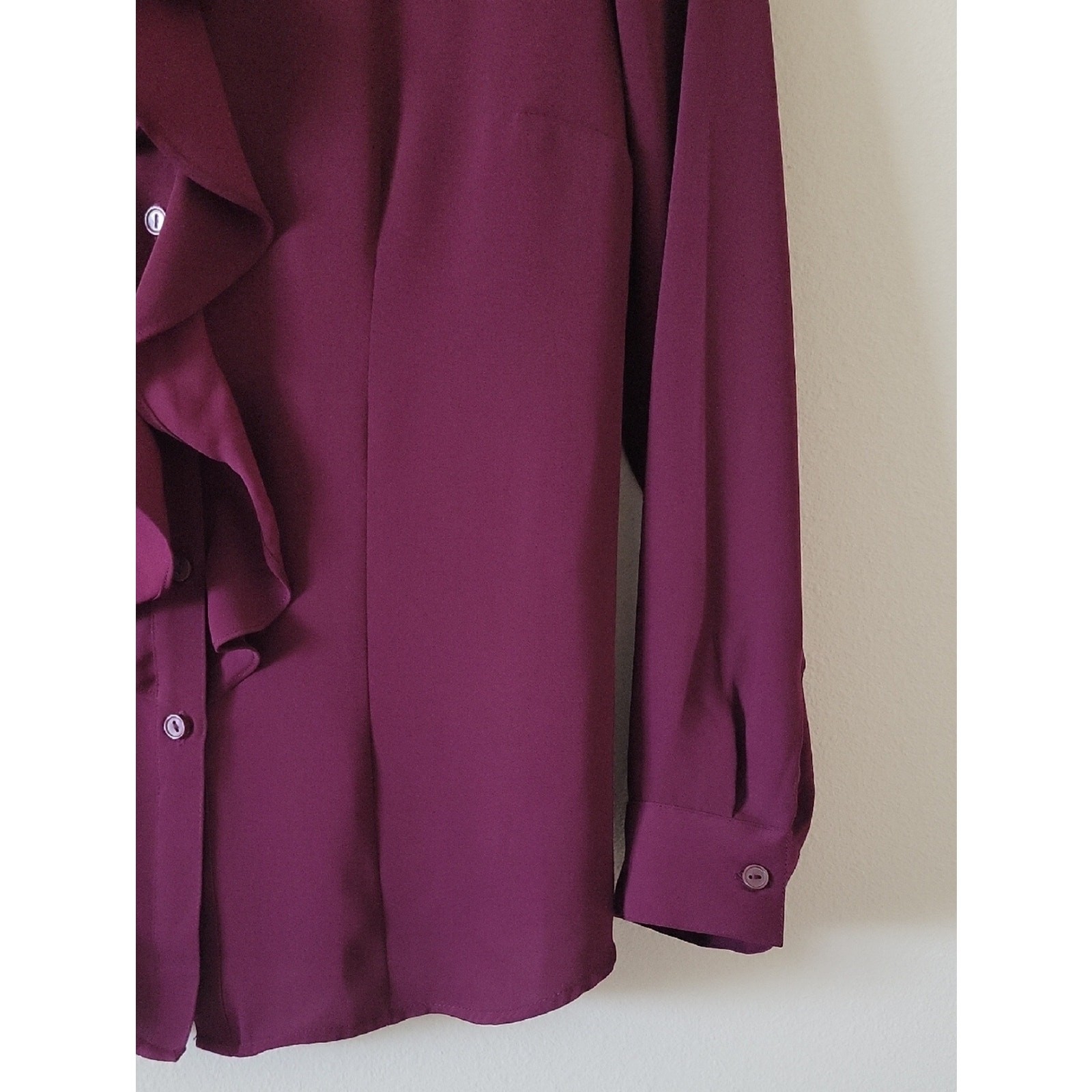 Chico’s Deep Wine Ruffle Front Button Down Shirt Size Small