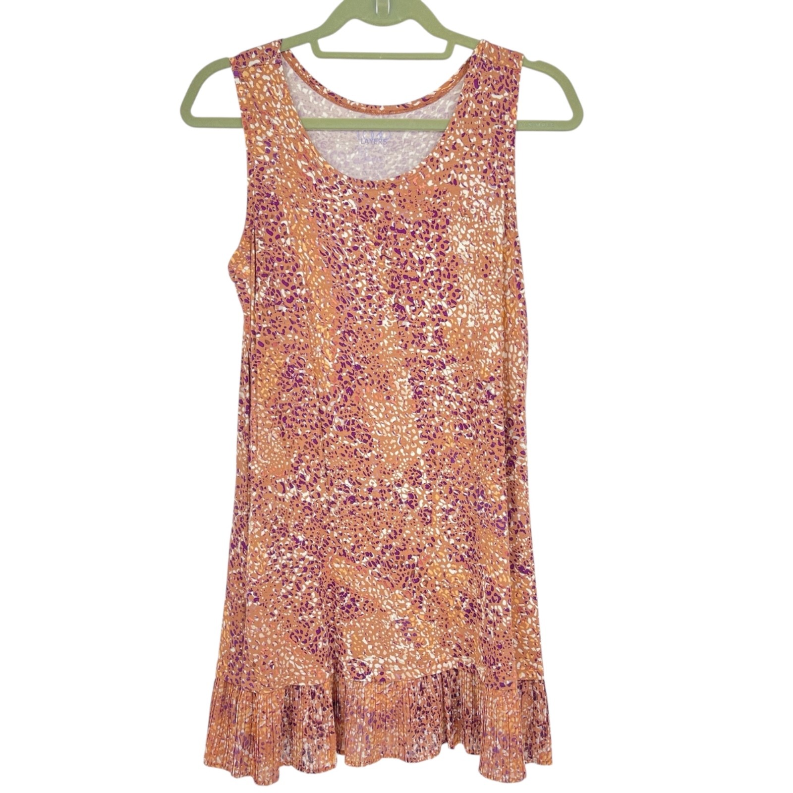 LOGO Layers Pink Orange Leopard Tank Top Pleated Ruffle Stretch Lori Goldstein M