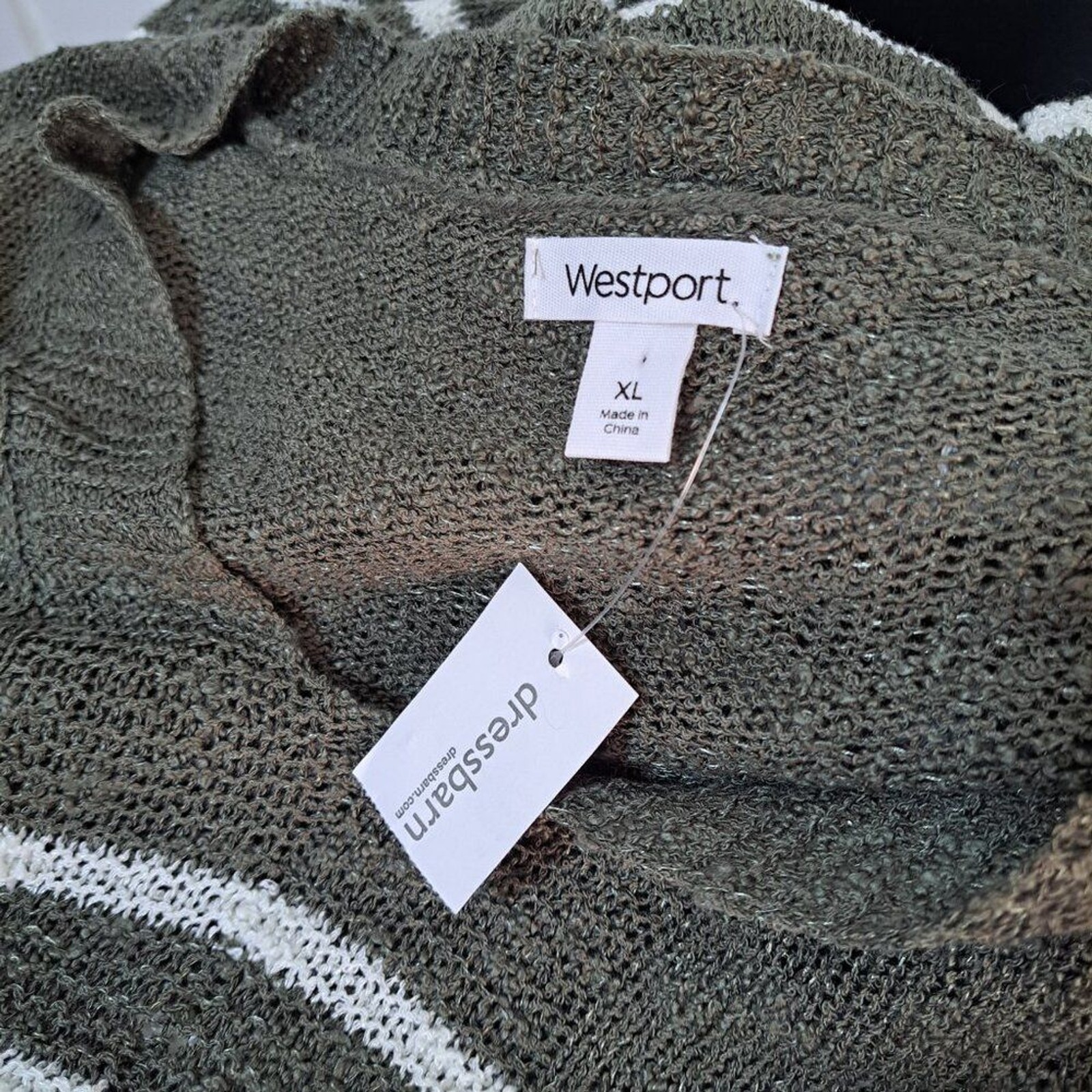 Westport Women’s Knit Pullover Olive Green Striped Long Sleeve Work Sz XL
