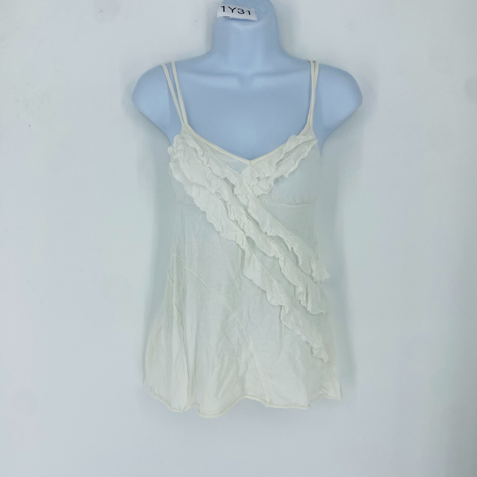 Y2K Free People White Gauzy Ruffle Tank Top Small Boho Flowy Fairy Grunge