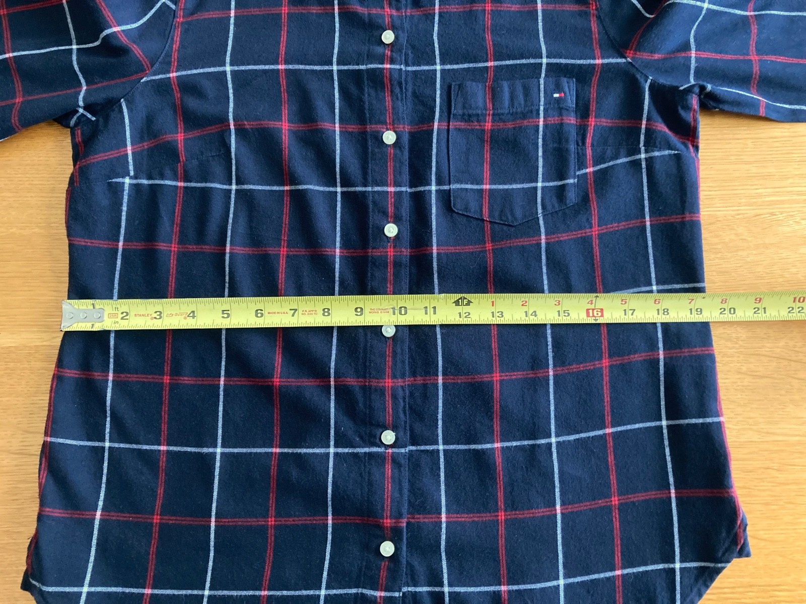 Women’s Tommy Hilfiger Quarter Button Long Sleeve Navy, Red, White Plaid Shirt-M