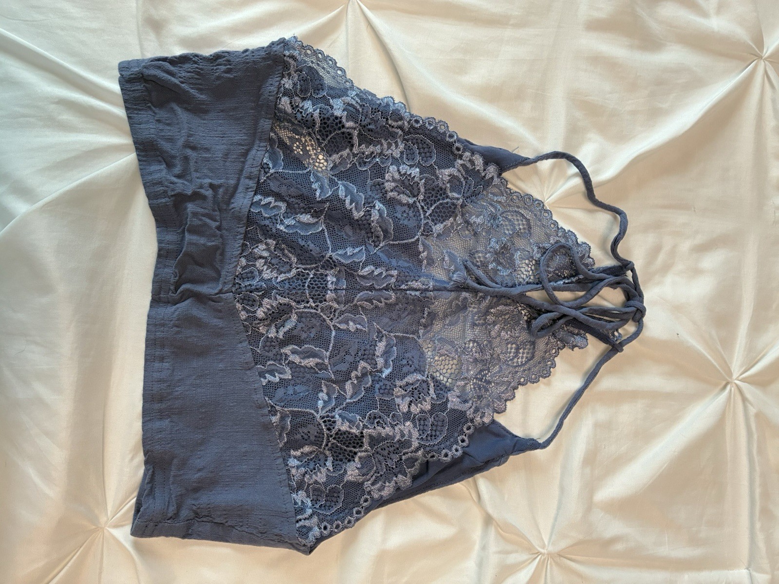 Intimately Free People coquette fairycore blue lace halter bralette crop top