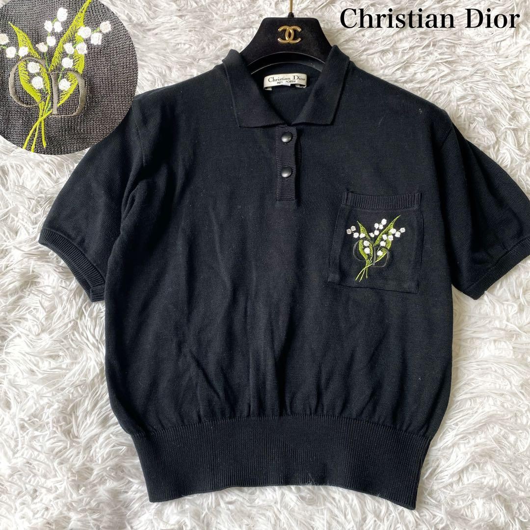 Christian Dior Cotton Polo Knit Sweater Size M Black 51cm Length