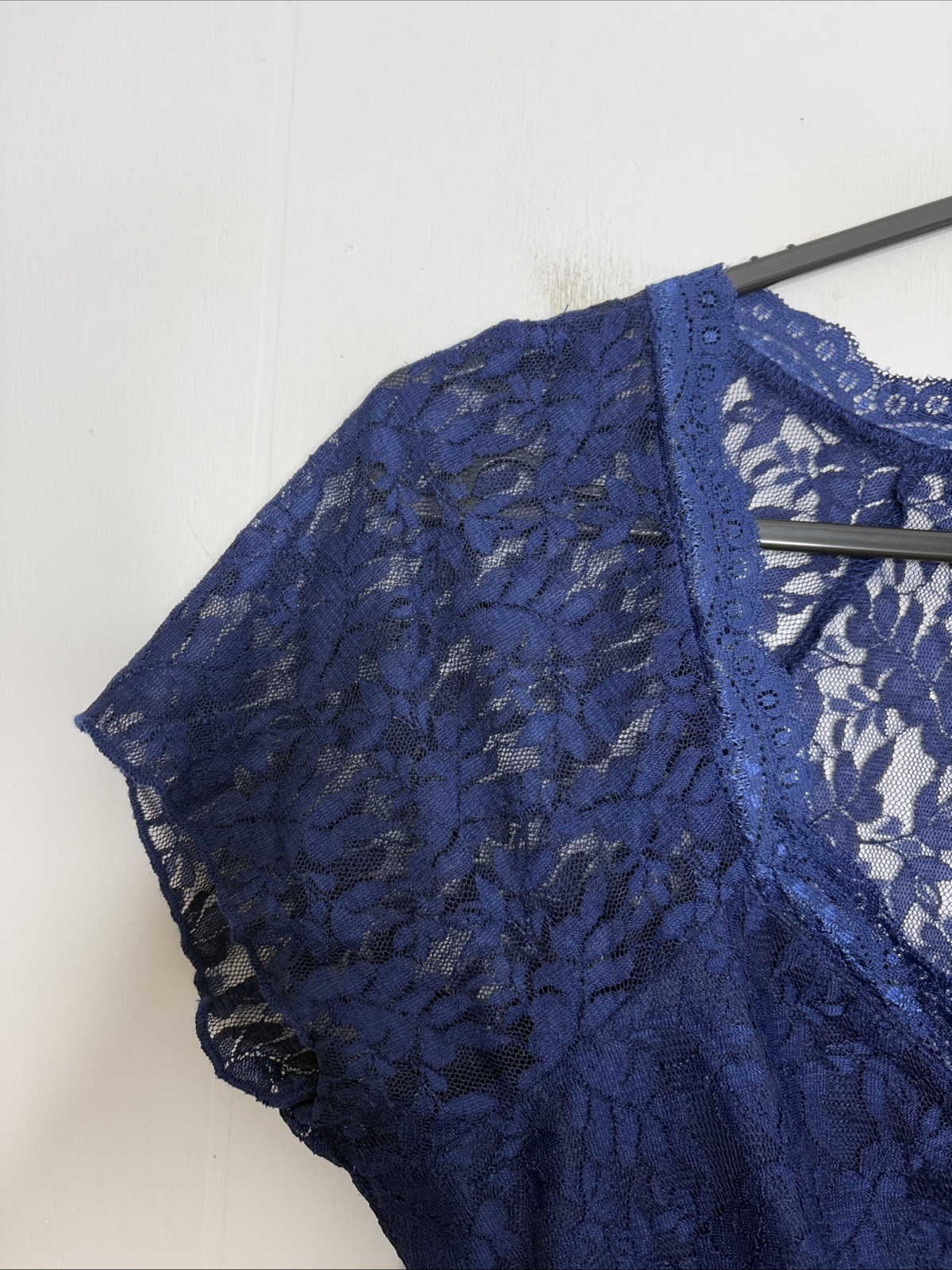 Womens Top Medium Lace Babydoll Sheer Sleeves Lined Lightweight Blue Feminine