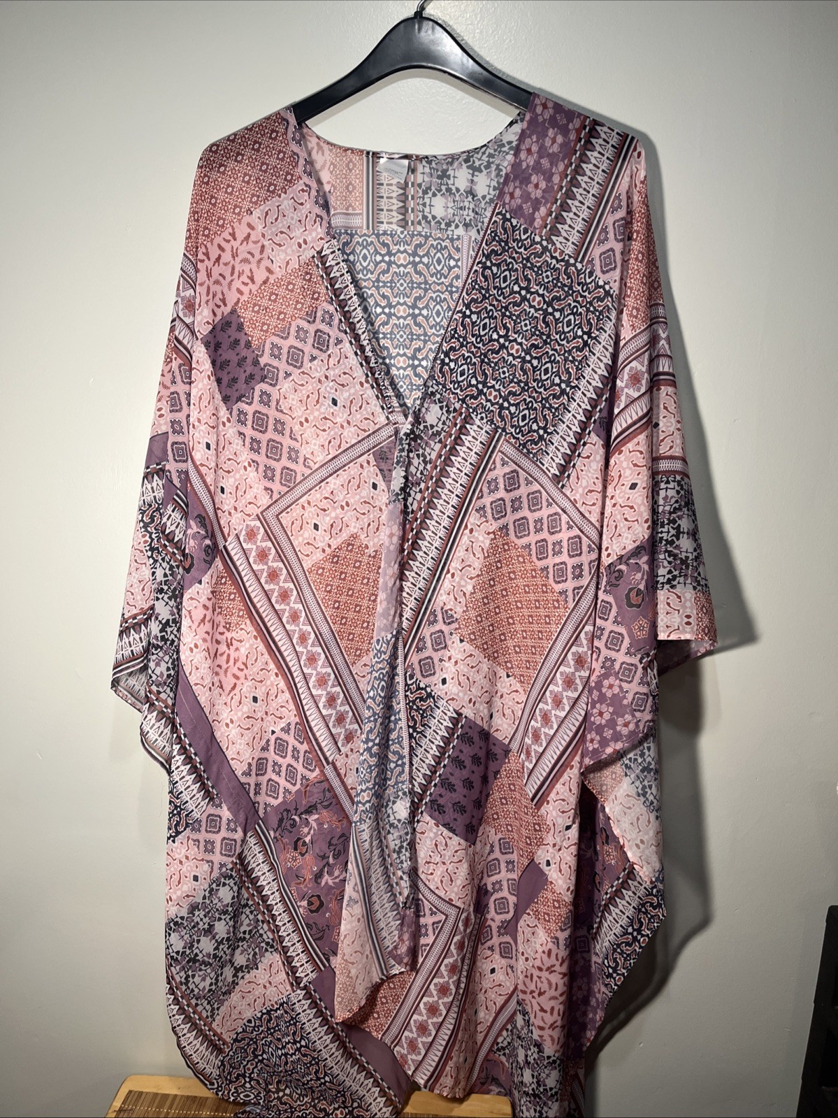 Womens 3/4 Sleeve Boho Chiffon Kimono Duster Cardigan Beach Coverup Patchwork