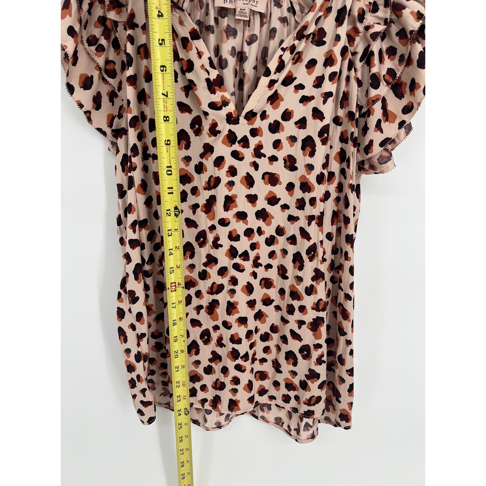 Philosophy Republic Clothing Leopard Print Ruffle Sleeve Blouse Tan Brown Small