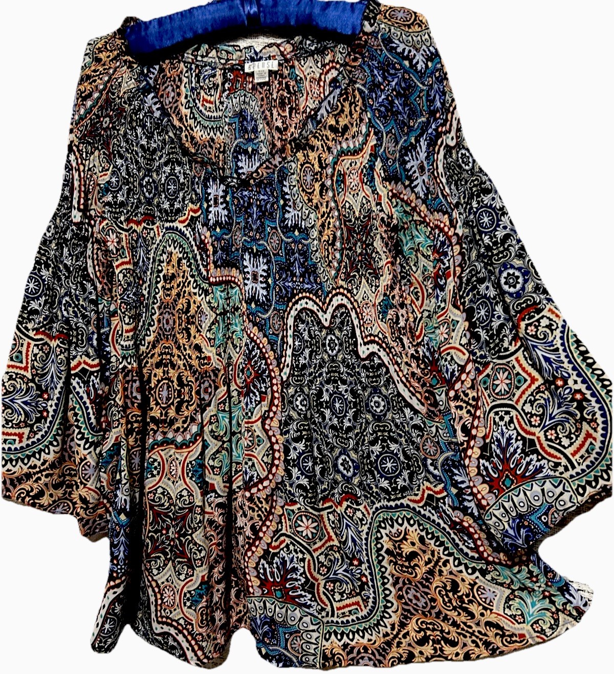 Spense Top S Cute Silky Paisley Print Pleated Babydoll Shirt Blouse Size Small