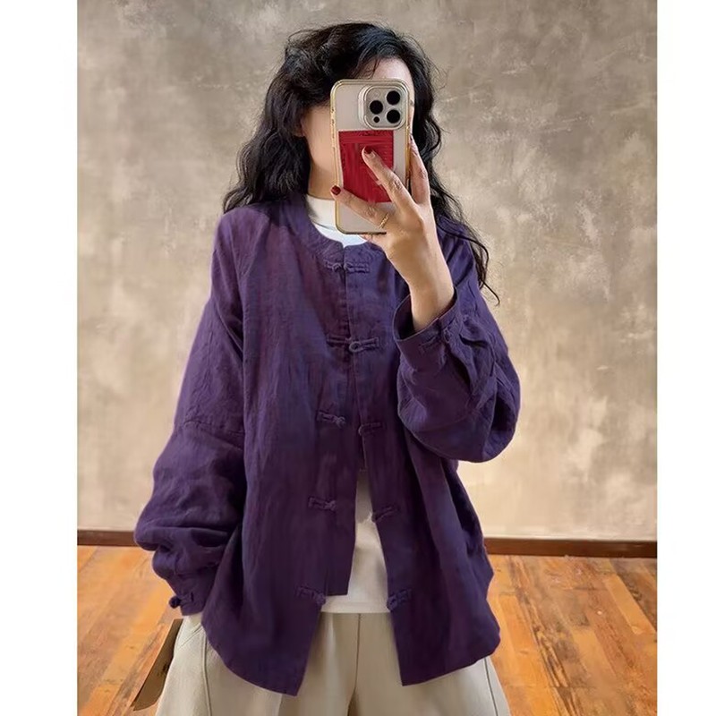 Chinese Style Womens Loose Tops Blouse Cotton Linen Button Retro Shirts Casual