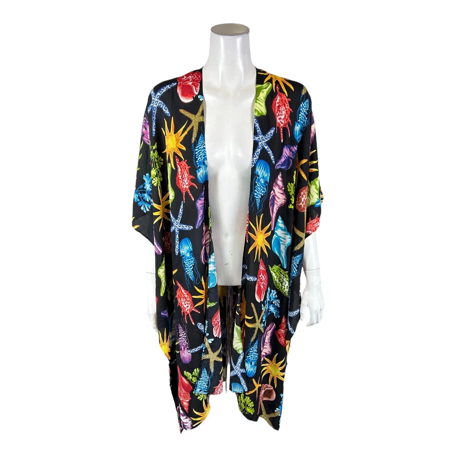 Attitudes by Renee Petite Printed Open Front Cardigan Rainbow Sands SZ PXL NEW