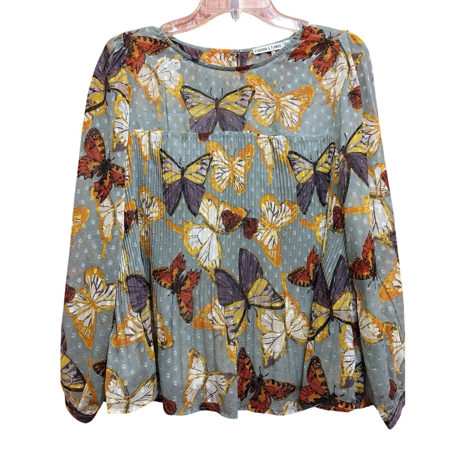 Figueroa & Flower Top Womens PL Peasant Boho Butterfly Whimsical Fairy Chiffon