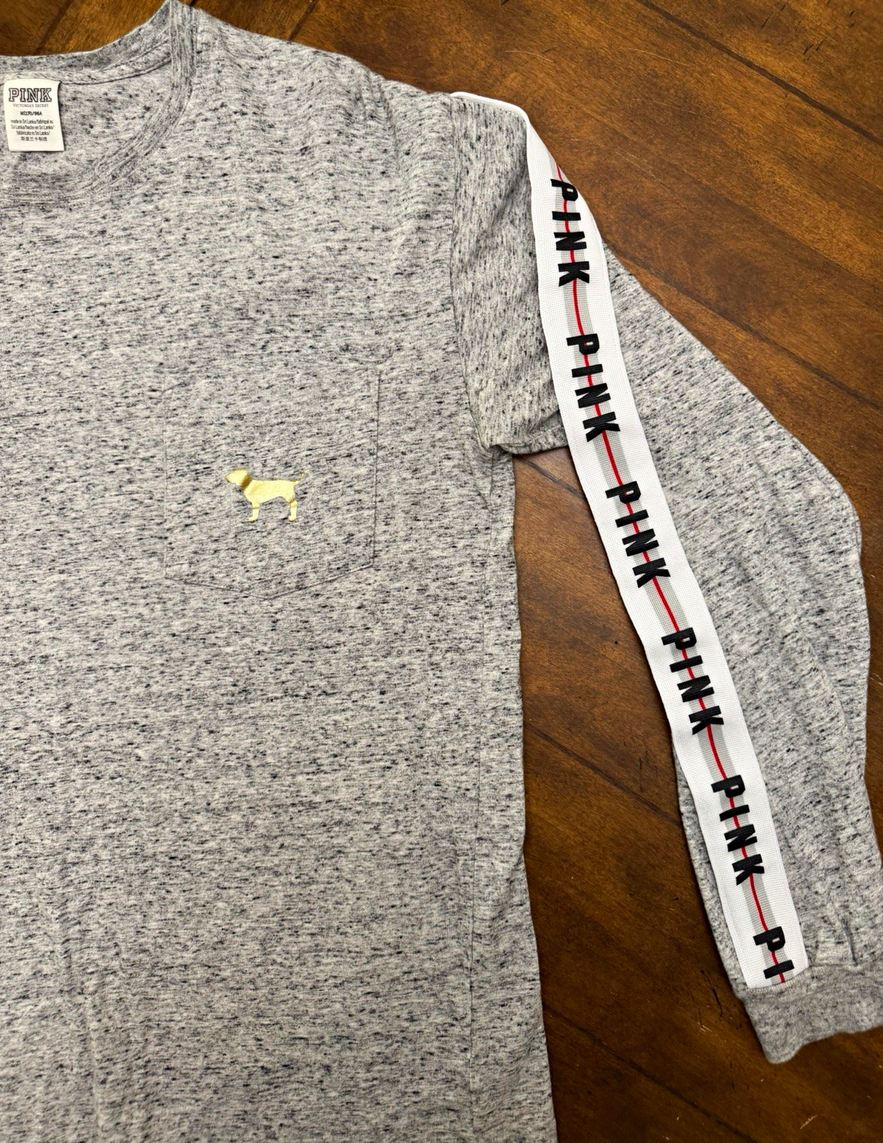 PINK Victoria’s Secret Gray Heathered Crew Neck Long Sleeve Pocket Logo Tee M