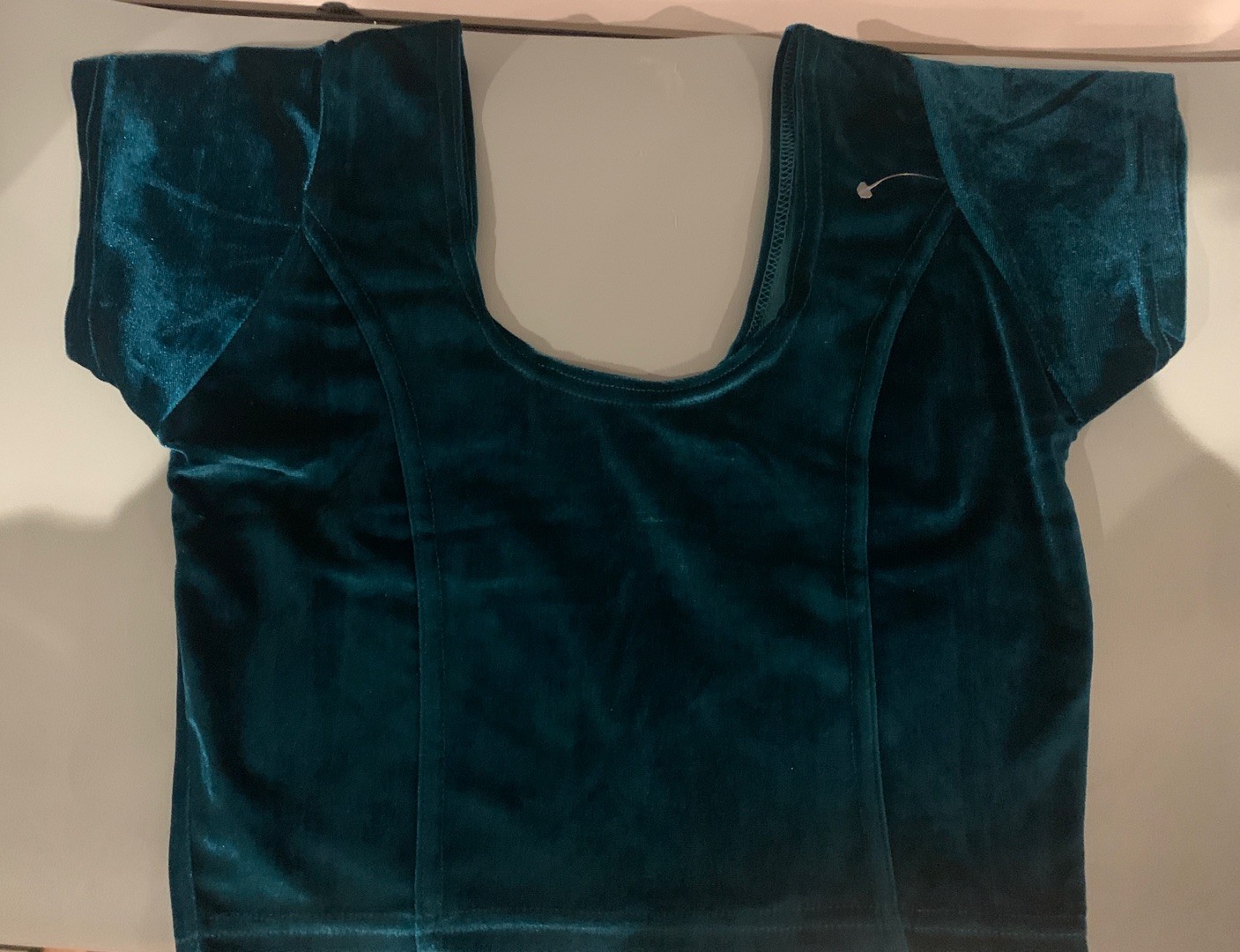 Dark Turquoise Strechy Velvet Indian Belly Dance Sari Blouse Crop Top Size S-M