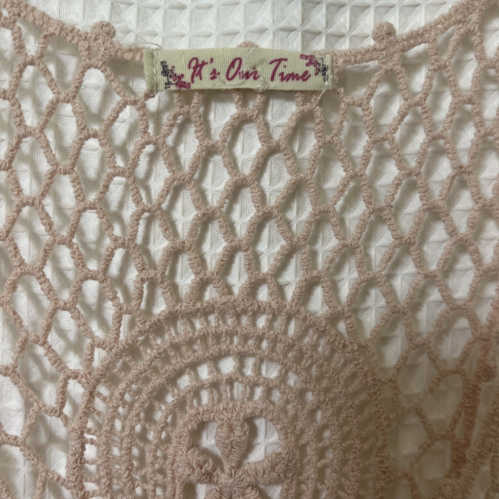 Cotton Crocheted Top Women L Sheer Boho Hippie Gypsy Tunic Soft Pink Coachella
