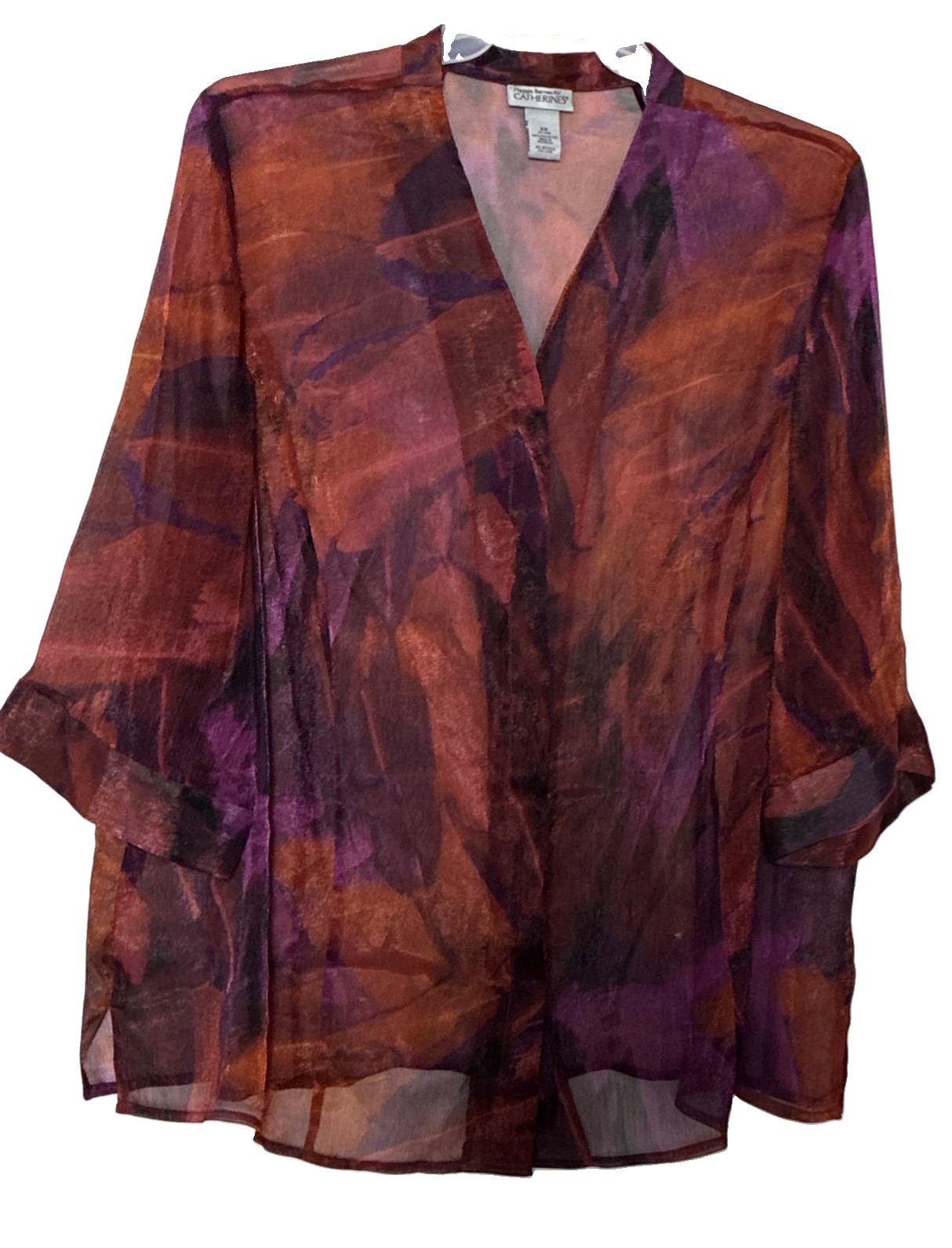 Maggie Barnes Blouse Sheer V Neck Top Button Multicolor 3/4 Sleeve Art 2 Wear 24