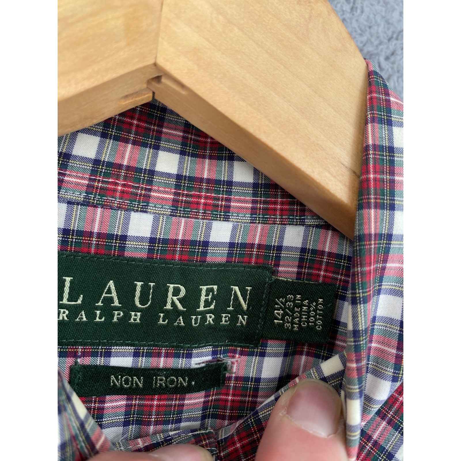 Lauren Ralph Lauren Button Down Shirt 14.5 32/33 Red Plaid Non-Iron Cotton Top
