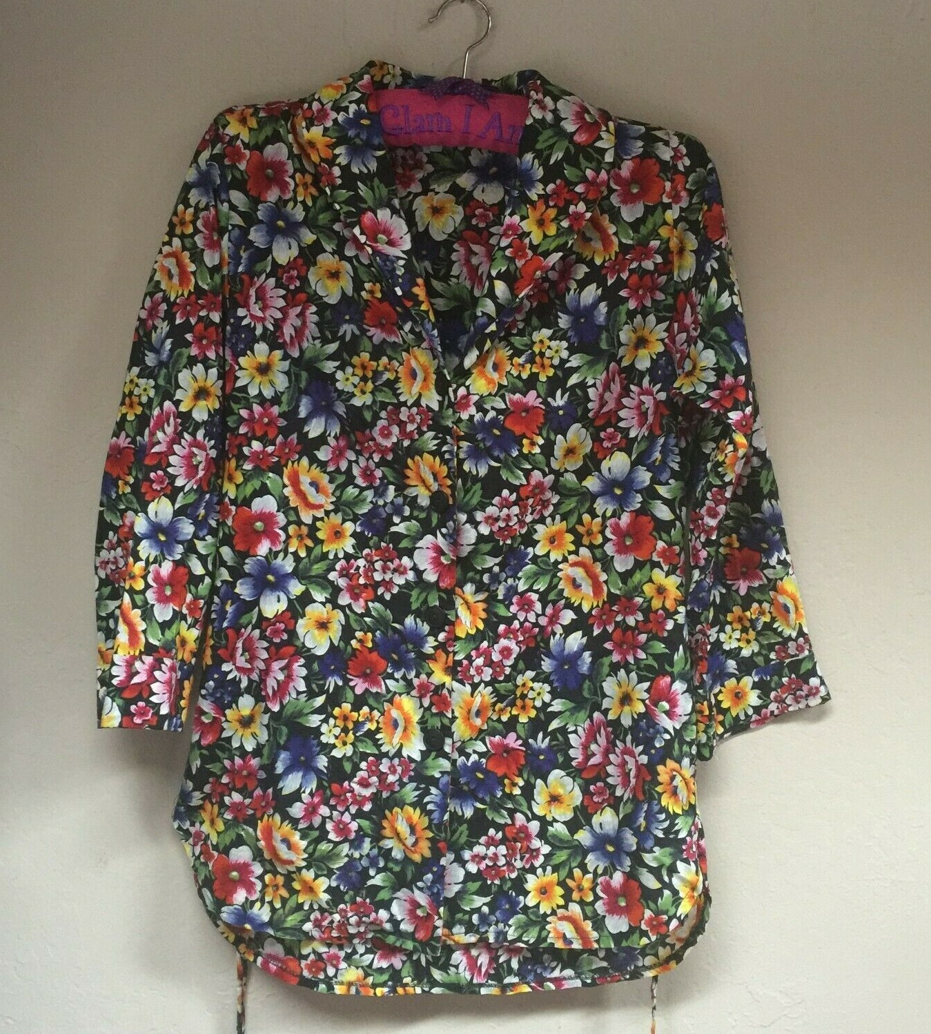 Vintage Gabar I.Magnin Union Label Womens Medium Floral 3/4 Sleeve Tunic Shirt