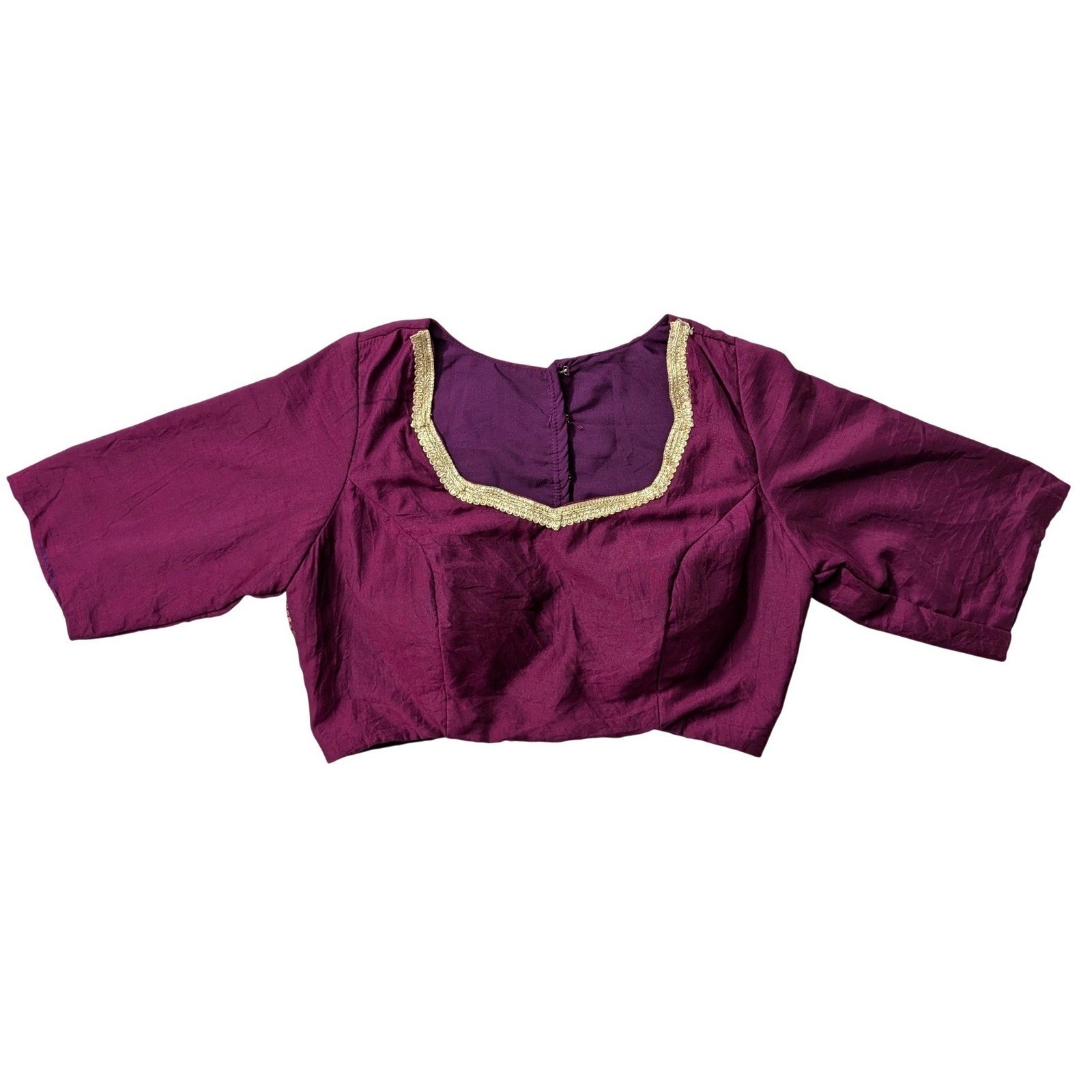 Indya Luxe Purple Plum with Gold Embroidery Sari Saree Blouse Crop Top Sz S NWT