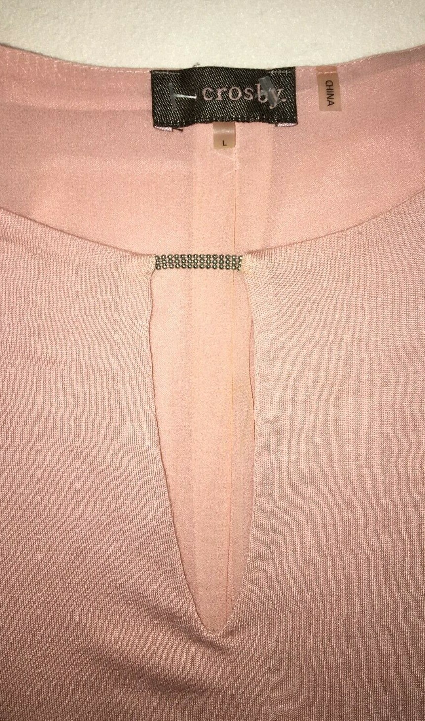 Crosby Pink Rayon Polyester Blend LS Blouse w/ Keyhole Neckline Large EC!