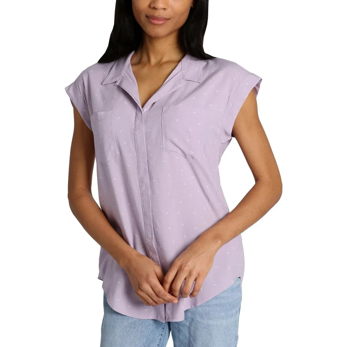 Jachs Girlfriend Women’s Button Front Cap Sleeve Blouse, Purple, Size L