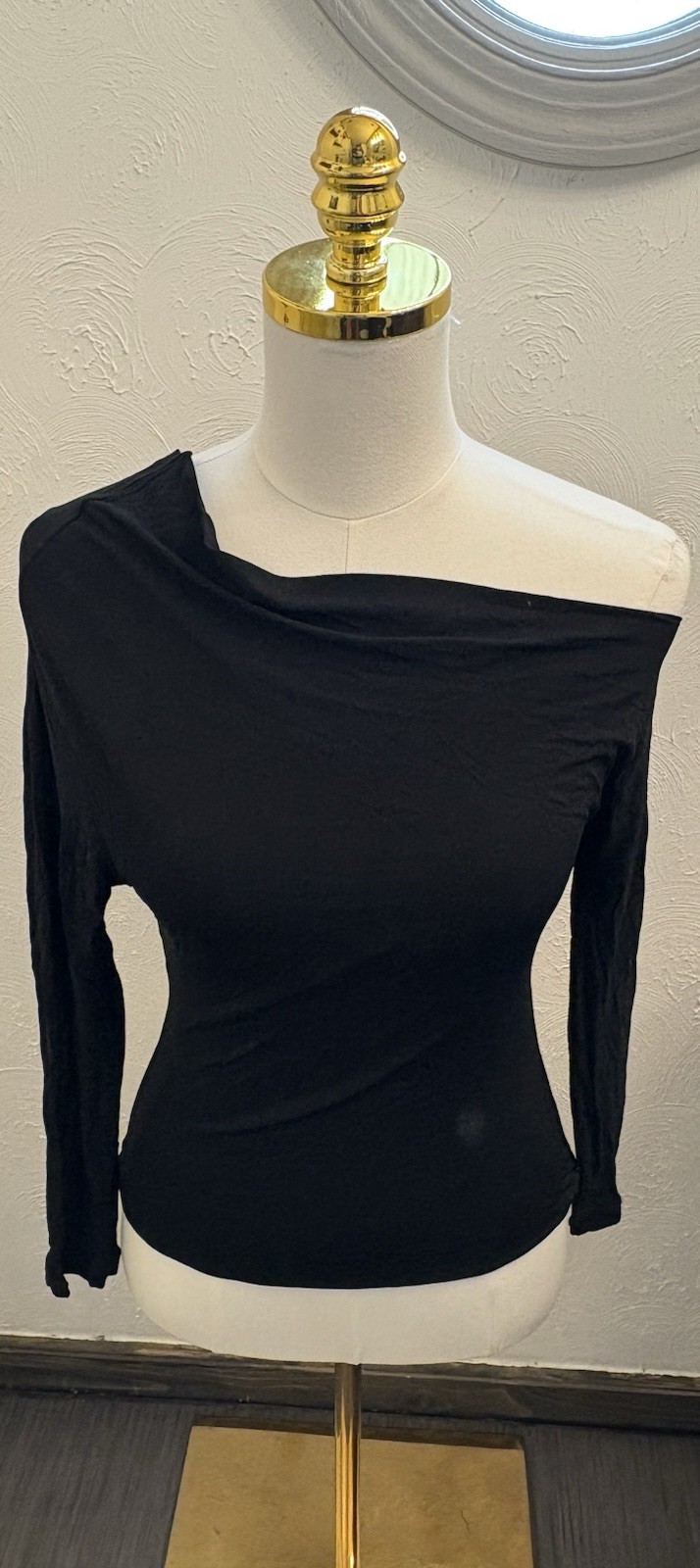 Narciso Rodriguez Black Long-Sleeve Top Size 10 Asymmetrical One Shoulder Italy