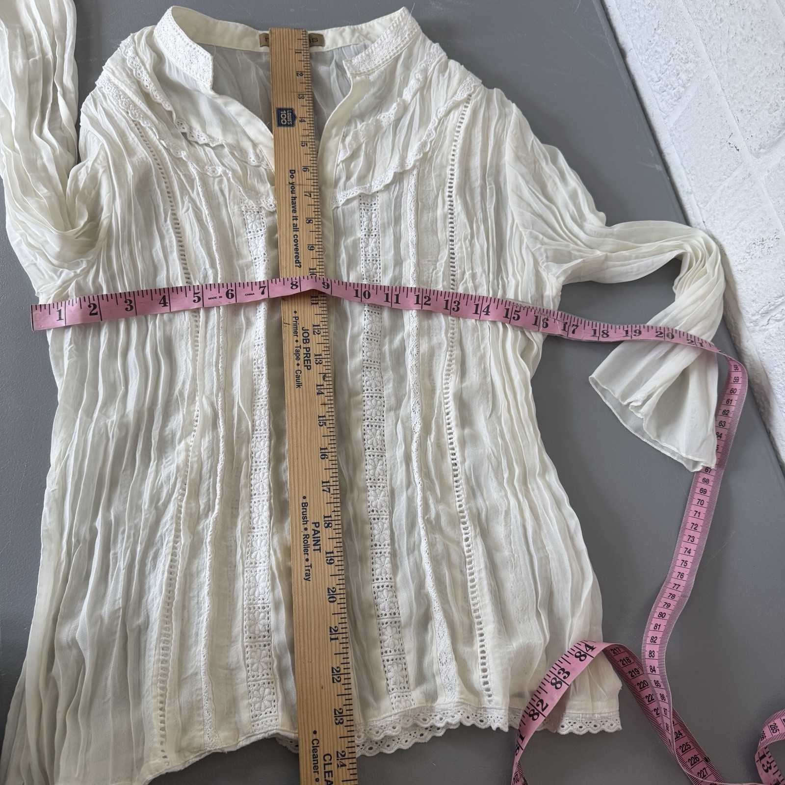 Notations Blouse Vintage 90s Button Sheer Top Whimsy Fairy Boho Flowy Lace L