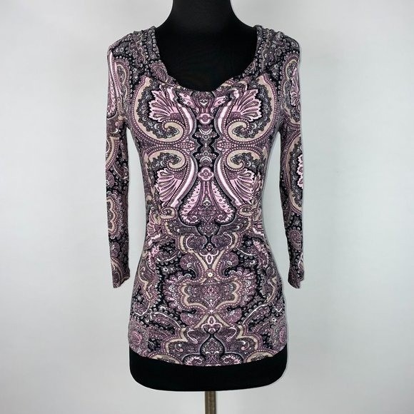 I.N.C. International Concepts Womens S Ruched Patterned Cowl Neck Blouse Rayon