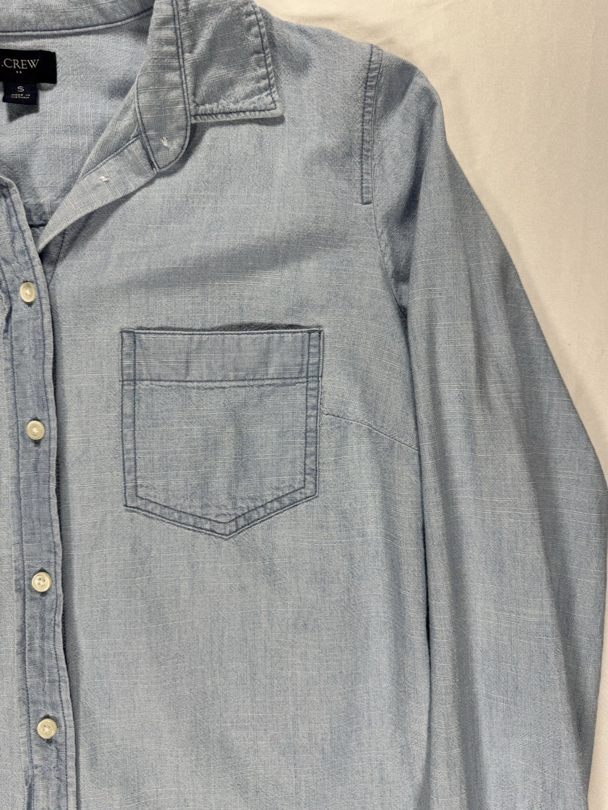 J.Crew Women’s Small Chambray Button Front Shirt Light Blue 100% Cotton Pocket