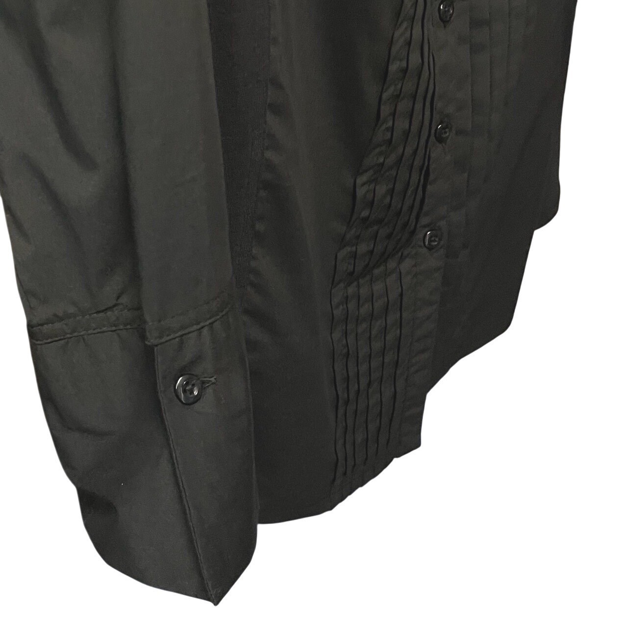 Investments Black Pintuck Button Down Shirt Women’s 1X Stretch 3/4 Sleeve